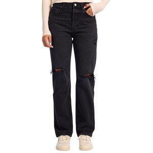 Nuuds The Straight Black Denim Jeans Women Size 29 Button Fly 5-Pocket 33x27